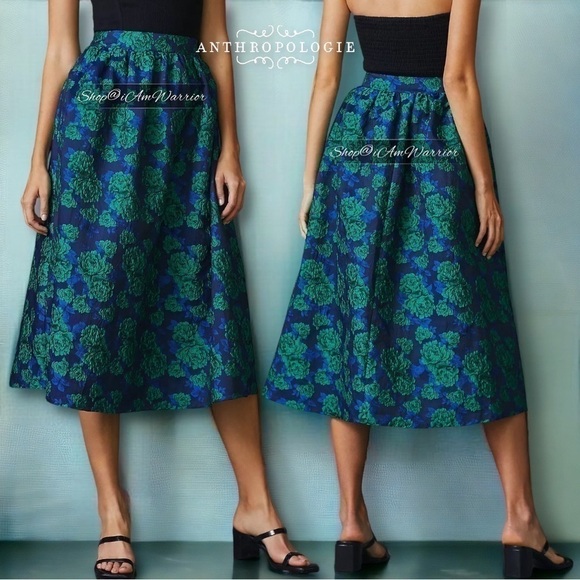 Anthropologie NWT metallic floral a-line midi skirt *shop@iamwarrior - Picture 3 of 12